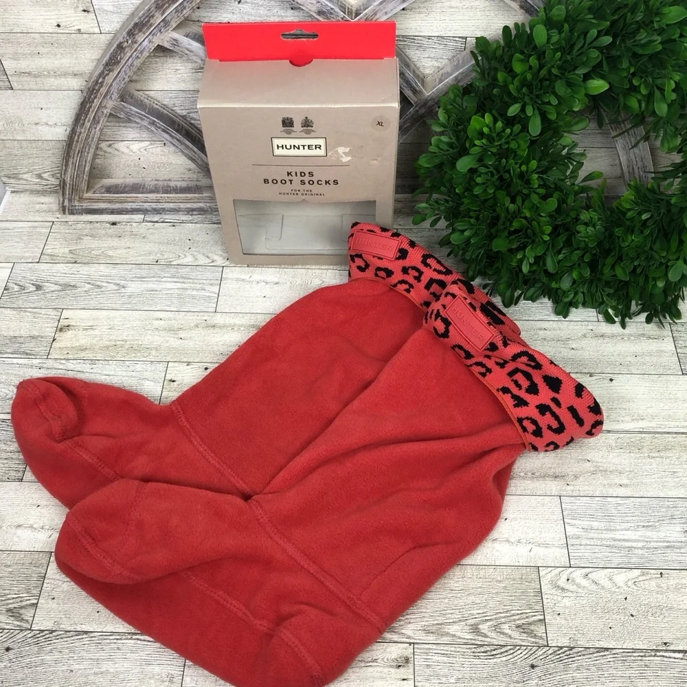 Hunter Fleece Boot Liners with Leopard Print Cuff Coral color Size XL/ US 4-6